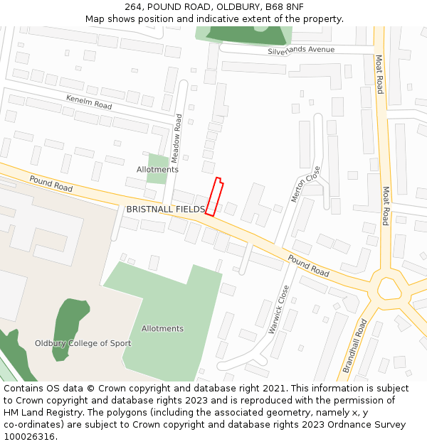 264, POUND ROAD, OLDBURY, B68 8NF: Location map and indicative extent of plot