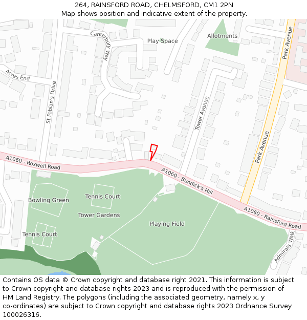 264, RAINSFORD ROAD, CHELMSFORD, CM1 2PN: Location map and indicative extent of plot
