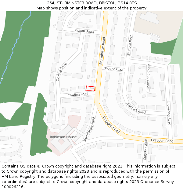 264, STURMINSTER ROAD, BRISTOL, BS14 8ES: Location map and indicative extent of plot