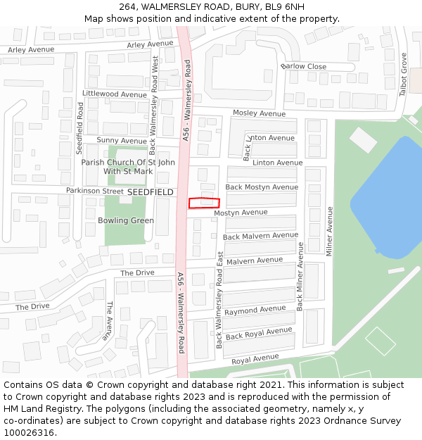 264, WALMERSLEY ROAD, BURY, BL9 6NH: Location map and indicative extent of plot