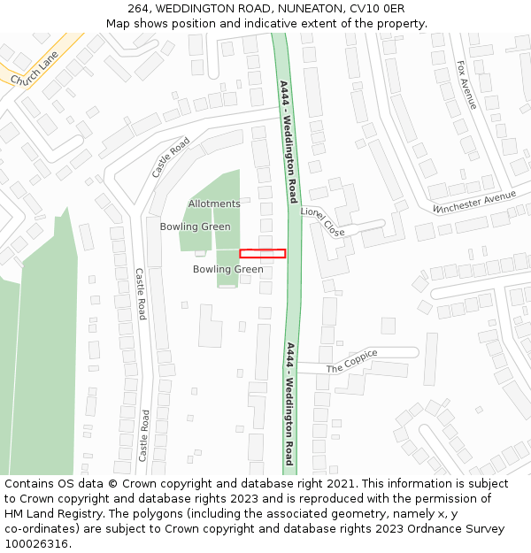 264, WEDDINGTON ROAD, NUNEATON, CV10 0ER: Location map and indicative extent of plot