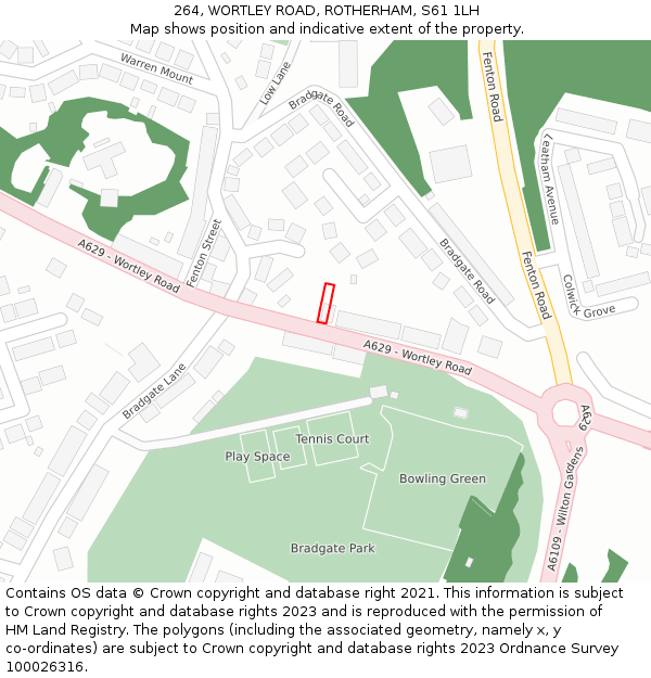 264, WORTLEY ROAD, ROTHERHAM, S61 1LH: Location map and indicative extent of plot