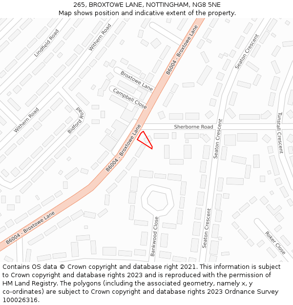 265, BROXTOWE LANE, NOTTINGHAM, NG8 5NE: Location map and indicative extent of plot