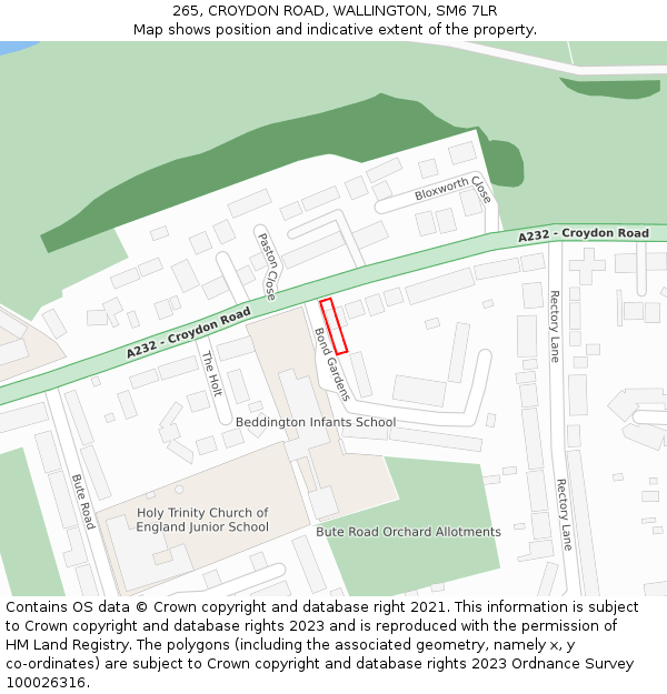 265, CROYDON ROAD, WALLINGTON, SM6 7LR: Location map and indicative extent of plot