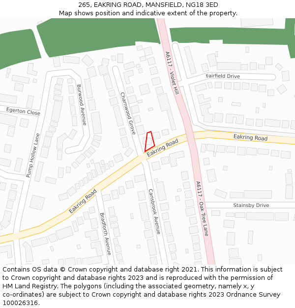 265, EAKRING ROAD, MANSFIELD, NG18 3ED: Location map and indicative extent of plot