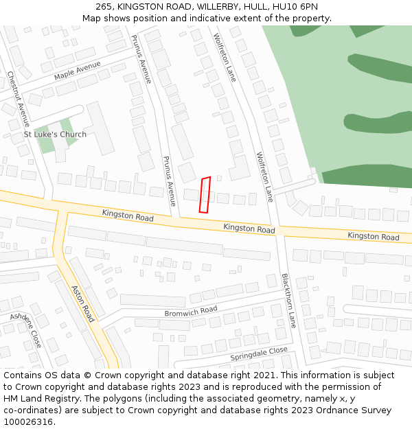 265, KINGSTON ROAD, WILLERBY, HULL, HU10 6PN: Location map and indicative extent of plot