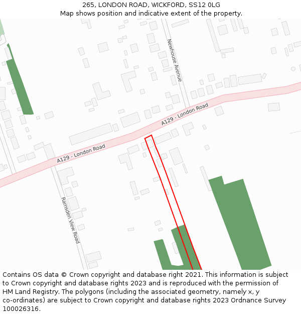 265, LONDON ROAD, WICKFORD, SS12 0LG: Location map and indicative extent of plot