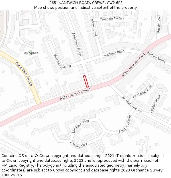 265, NANTWICH ROAD, CREWE, CW2 6PF: Location map and indicative extent of plot