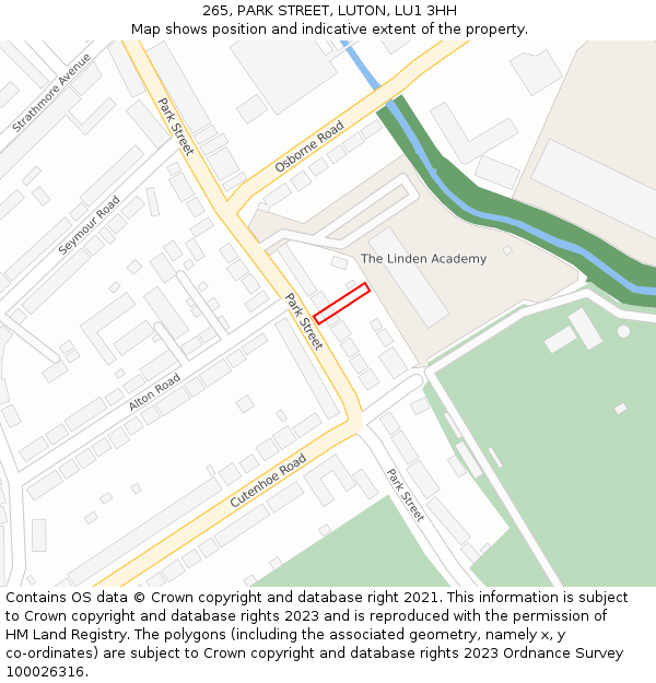 265, PARK STREET, LUTON, LU1 3HH: Location map and indicative extent of plot