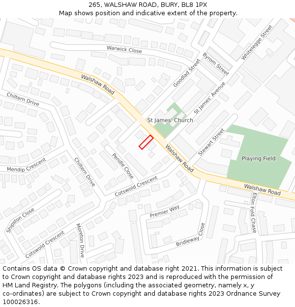265, WALSHAW ROAD, BURY, BL8 1PX: Location map and indicative extent of plot