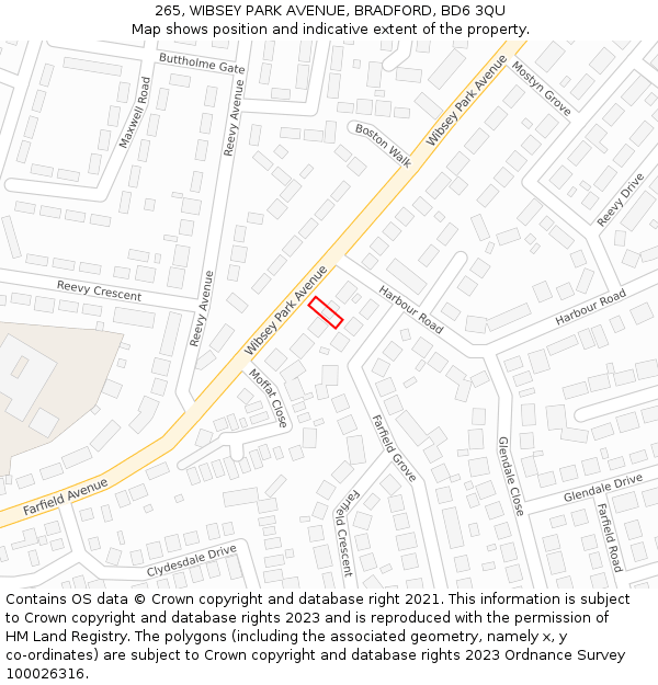 265, WIBSEY PARK AVENUE, BRADFORD, BD6 3QU: Location map and indicative extent of plot