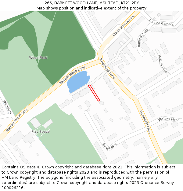 266, BARNETT WOOD LANE, ASHTEAD, KT21 2BY: Location map and indicative extent of plot