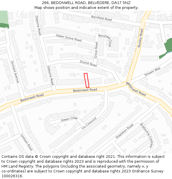266, BEDONWELL ROAD, BELVEDERE, DA17 5NZ: Location map and indicative extent of plot
