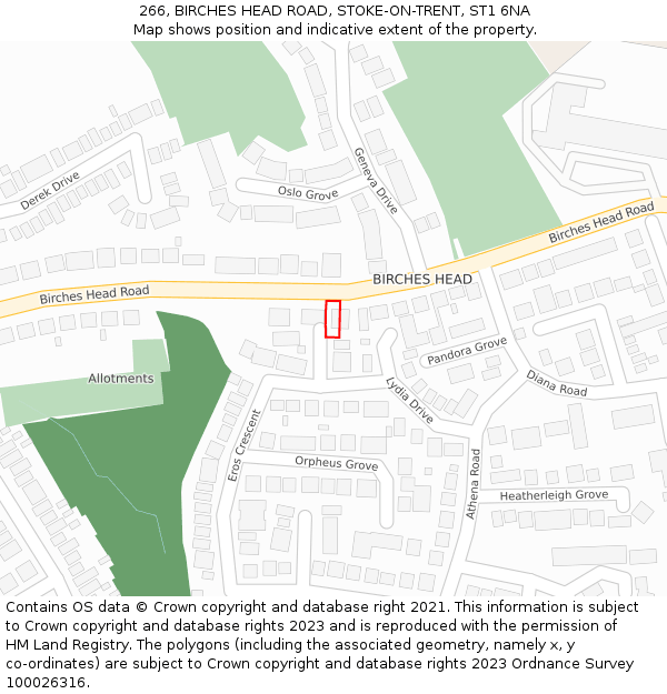 266, BIRCHES HEAD ROAD, STOKE-ON-TRENT, ST1 6NA: Location map and indicative extent of plot