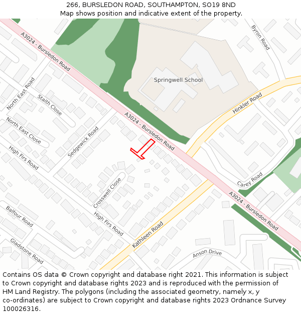 266, BURSLEDON ROAD, SOUTHAMPTON, SO19 8ND: Location map and indicative extent of plot