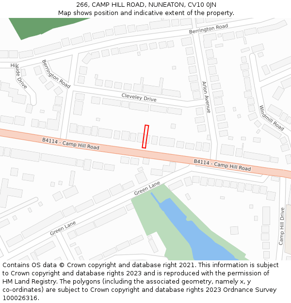 266, CAMP HILL ROAD, NUNEATON, CV10 0JN: Location map and indicative extent of plot