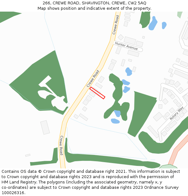 266, CREWE ROAD, SHAVINGTON, CREWE, CW2 5AQ: Location map and indicative extent of plot