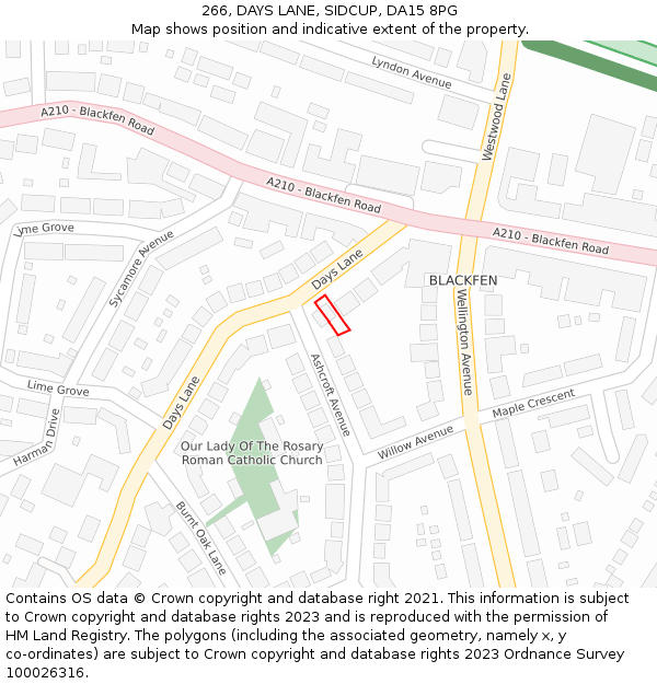 266, DAYS LANE, SIDCUP, DA15 8PG: Location map and indicative extent of plot
