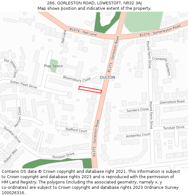 266, GORLESTON ROAD, LOWESTOFT, NR32 3AJ: Location map and indicative extent of plot