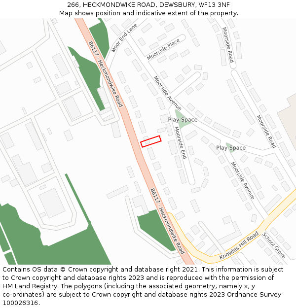 266, HECKMONDWIKE ROAD, DEWSBURY, WF13 3NF: Location map and indicative extent of plot