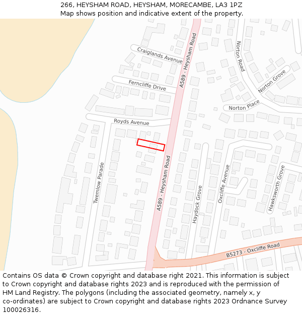 266, HEYSHAM ROAD, HEYSHAM, MORECAMBE, LA3 1PZ: Location map and indicative extent of plot