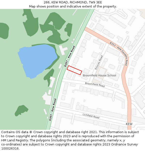 266, KEW ROAD, RICHMOND, TW9 3EE: Location map and indicative extent of plot