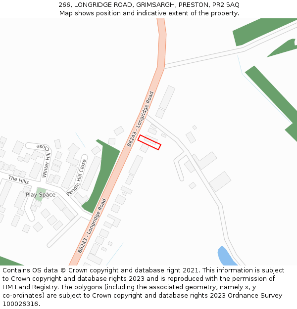 266, LONGRIDGE ROAD, GRIMSARGH, PRESTON, PR2 5AQ: Location map and indicative extent of plot