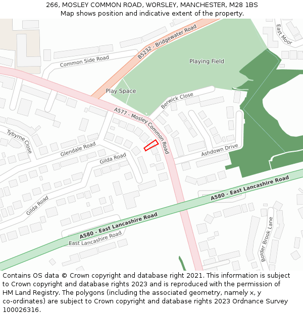 266, MOSLEY COMMON ROAD, WORSLEY, MANCHESTER, M28 1BS: Location map and indicative extent of plot