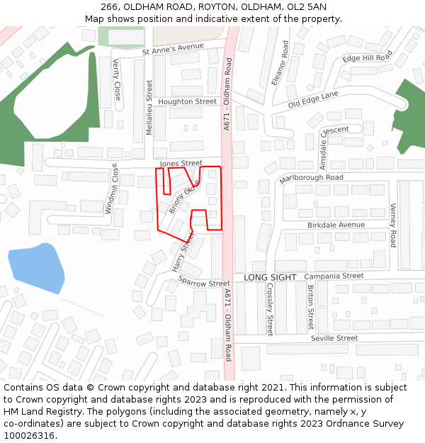 266, OLDHAM ROAD, ROYTON, OLDHAM, OL2 5AN: Location map and indicative extent of plot