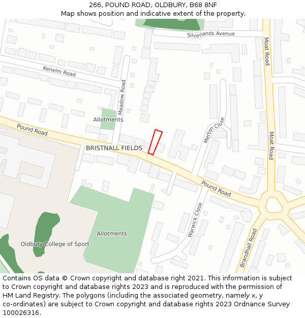 266, POUND ROAD, OLDBURY, B68 8NF: Location map and indicative extent of plot