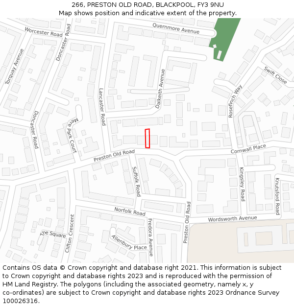 266, PRESTON OLD ROAD, BLACKPOOL, FY3 9NU: Location map and indicative extent of plot