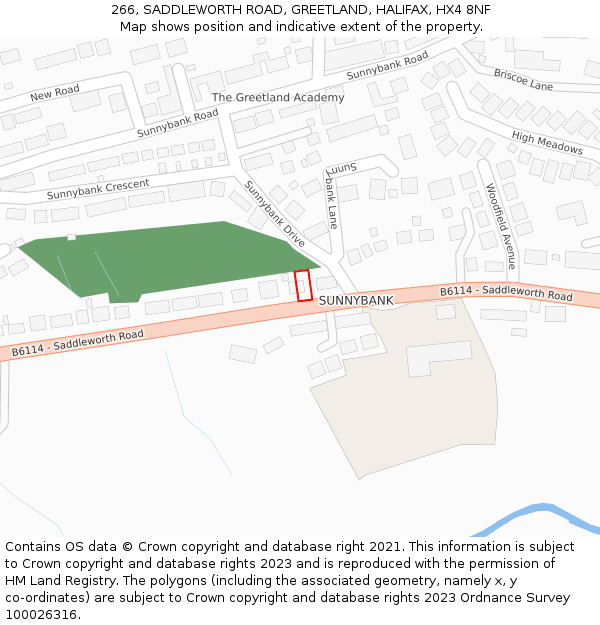 266, SADDLEWORTH ROAD, GREETLAND, HALIFAX, HX4 8NF: Location map and indicative extent of plot