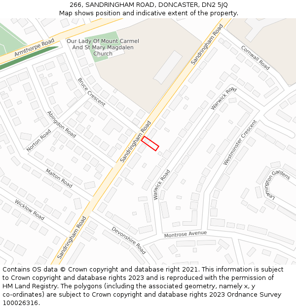 266, SANDRINGHAM ROAD, DONCASTER, DN2 5JQ: Location map and indicative extent of plot