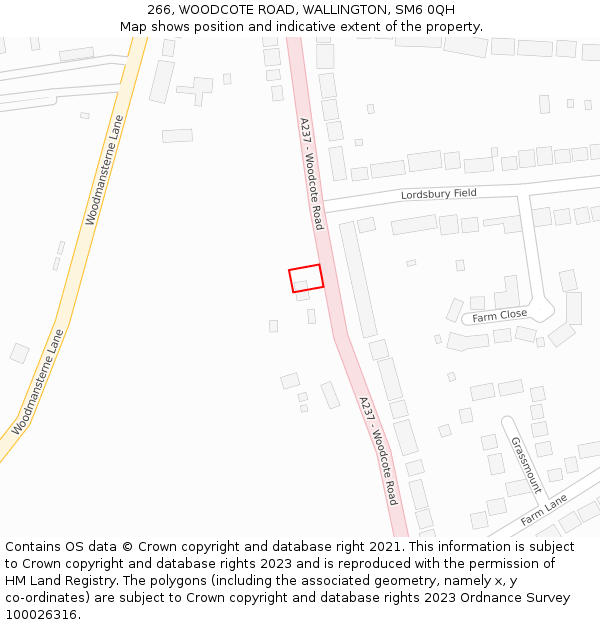 266, WOODCOTE ROAD, WALLINGTON, SM6 0QH: Location map and indicative extent of plot