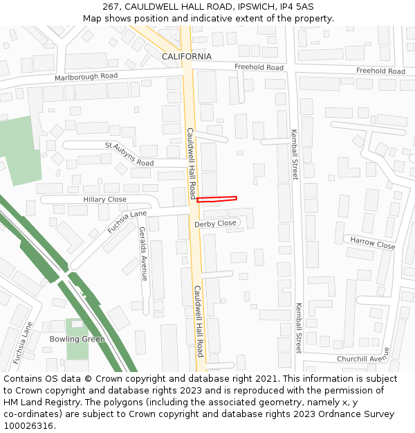 267, CAULDWELL HALL ROAD, IPSWICH, IP4 5AS: Location map and indicative extent of plot