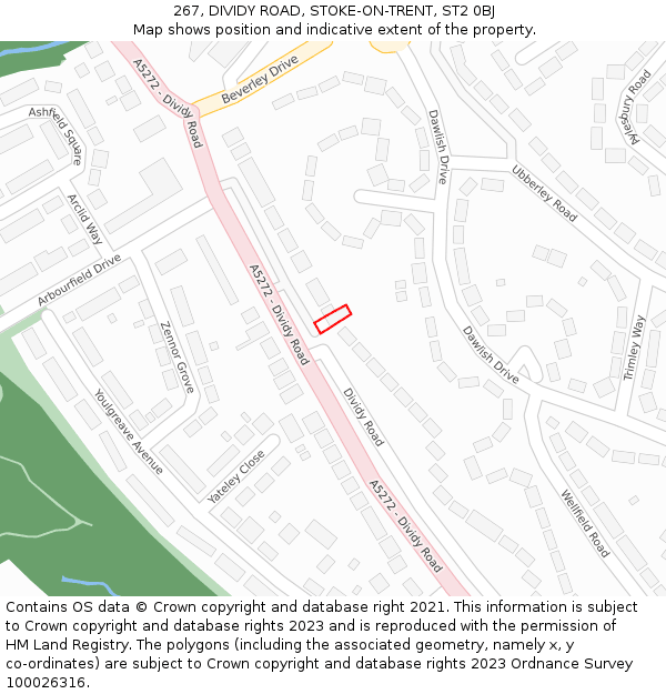 267, DIVIDY ROAD, STOKE-ON-TRENT, ST2 0BJ: Location map and indicative extent of plot