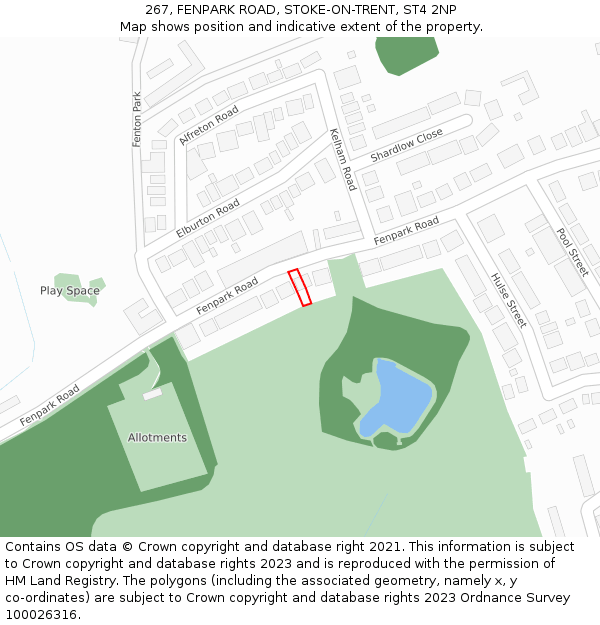 267, FENPARK ROAD, STOKE-ON-TRENT, ST4 2NP: Location map and indicative extent of plot