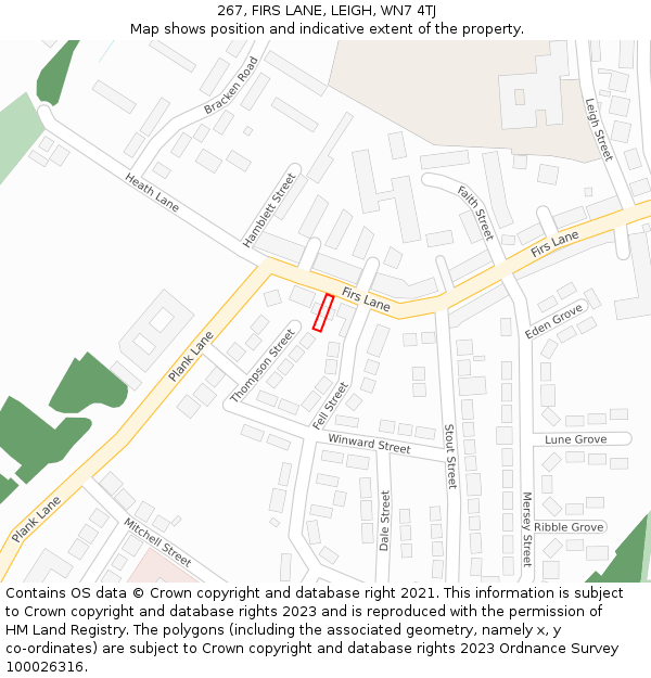 267, FIRS LANE, LEIGH, WN7 4TJ: Location map and indicative extent of plot