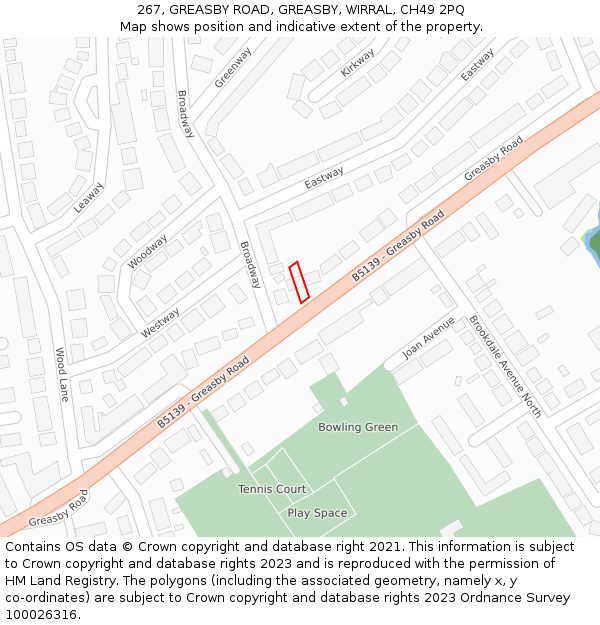 267, GREASBY ROAD, GREASBY, WIRRAL, CH49 2PQ: Location map and indicative extent of plot