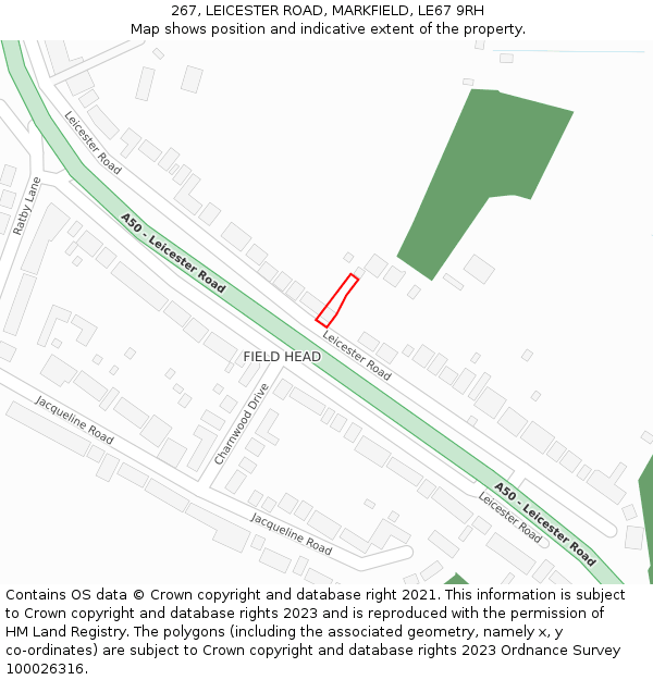 267, LEICESTER ROAD, MARKFIELD, LE67 9RH: Location map and indicative extent of plot