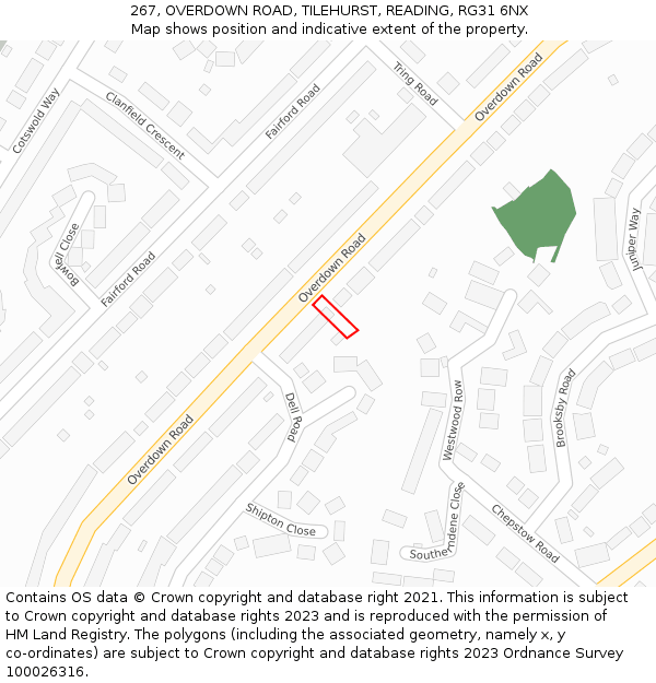 267, OVERDOWN ROAD, TILEHURST, READING, RG31 6NX: Location map and indicative extent of plot