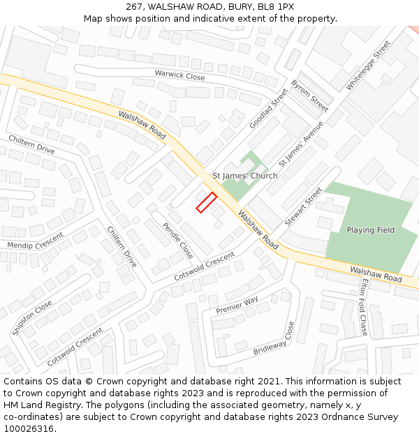 267, WALSHAW ROAD, BURY, BL8 1PX: Location map and indicative extent of plot