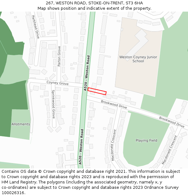 267, WESTON ROAD, STOKE-ON-TRENT, ST3 6HA: Location map and indicative extent of plot