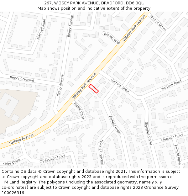 267, WIBSEY PARK AVENUE, BRADFORD, BD6 3QU: Location map and indicative extent of plot