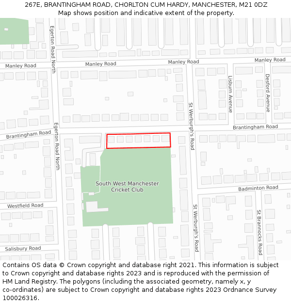 267E, BRANTINGHAM ROAD, CHORLTON CUM HARDY, MANCHESTER, M21 0DZ: Location map and indicative extent of plot