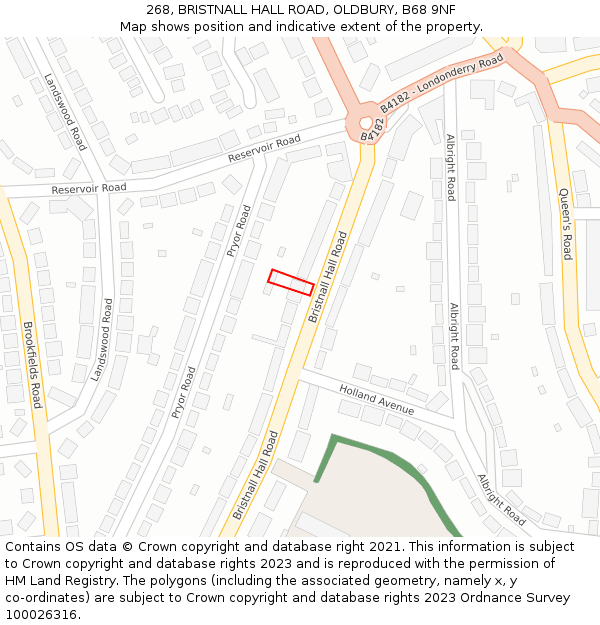 268, BRISTNALL HALL ROAD, OLDBURY, B68 9NF: Location map and indicative extent of plot