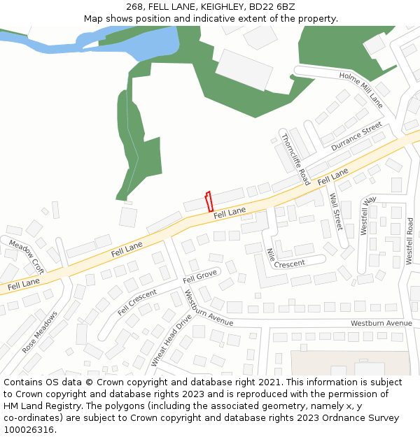 268, FELL LANE, KEIGHLEY, BD22 6BZ: Location map and indicative extent of plot