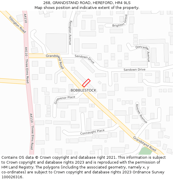 268, GRANDSTAND ROAD, HEREFORD, HR4 9LS: Location map and indicative extent of plot