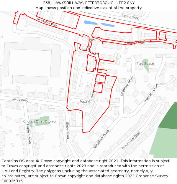 268, HAWKSBILL WAY, PETERBOROUGH, PE2 8NY: Location map and indicative extent of plot