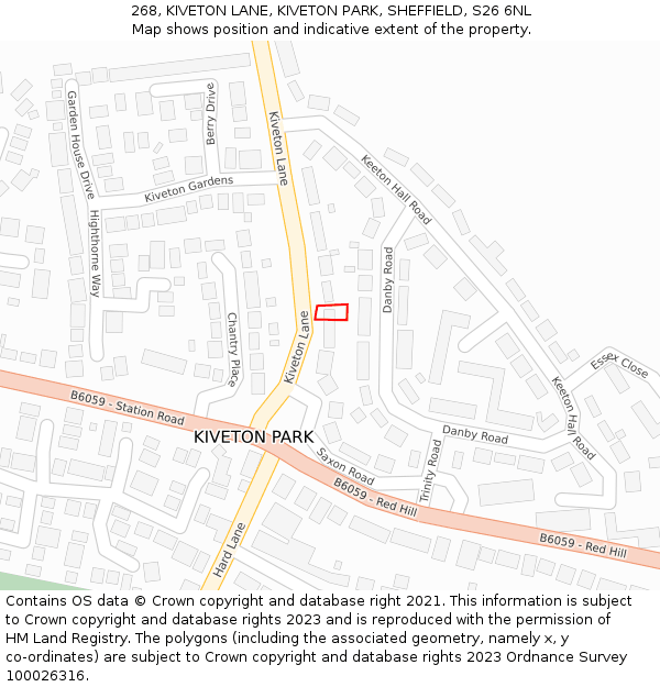 268, KIVETON LANE, KIVETON PARK, SHEFFIELD, S26 6NL: Location map and indicative extent of plot